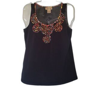 Peck & Peck M Black Tank Top Sleeveless Scoop Neck Textured Detail Lightweight